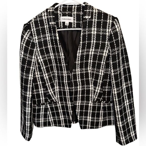 NWT- Calvin Klein- Black & White Tweed Open Front Blazer Jacket, Plus Size 14 - Picture 2 of 13